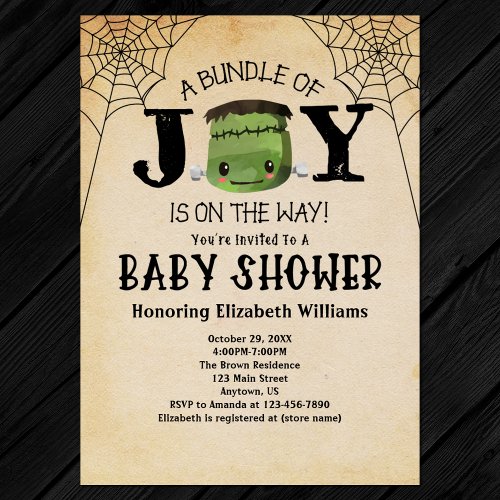 Halloween Bundle Of Joy Frankenstein Baby Shower Invitation