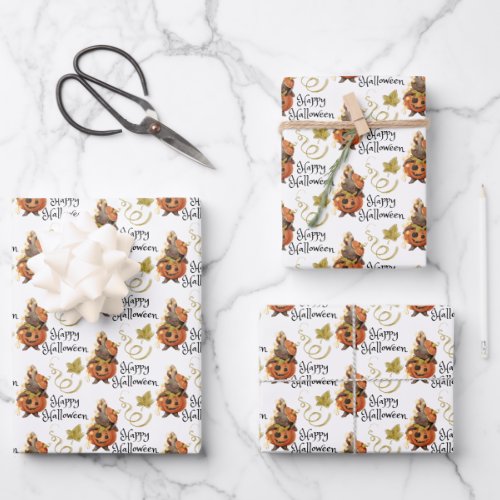 Halloween Bunny Wrapping Paper Flat Sheet Set of 3