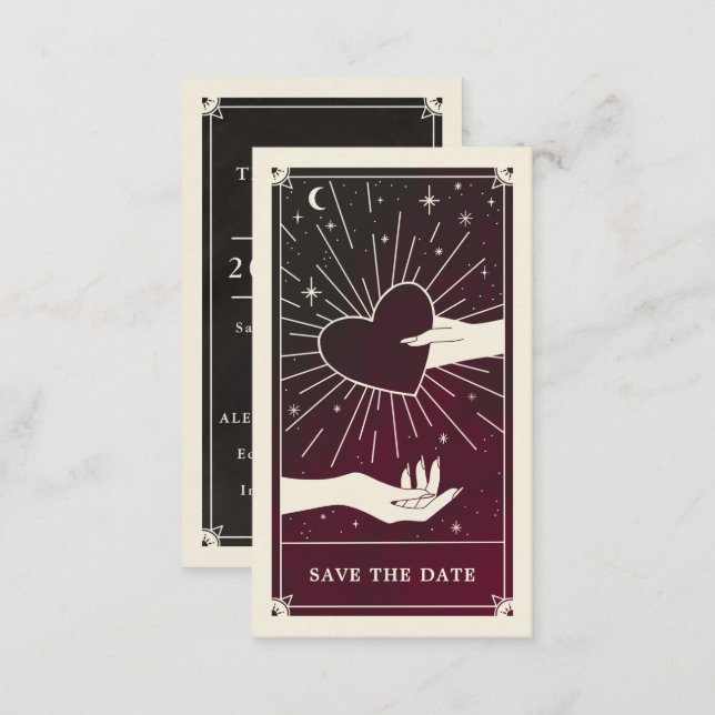 Halloween Burgundy Tarot Wedding Save the Date Business Card (Front/Back)