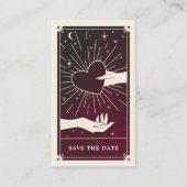 Halloween Burgundy Tarot Wedding Save the Date Business Card (Front)