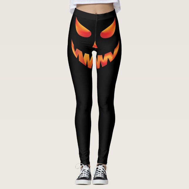 Halloween Burning Pumpkin Face Leggings (Front)