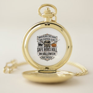 Halloween Bus Driver Spooky Vintage Engraving Shir Pocket Watch