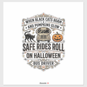 Halloween Bus Driver Spooky Vintage Engraving Shir Sticker