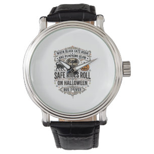 Halloween Bus Driver Spooky Vintage Engraving Shir Watch