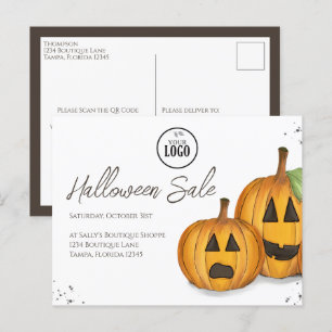 Halloween Business Promotional Pumpkins QR Code Postcard