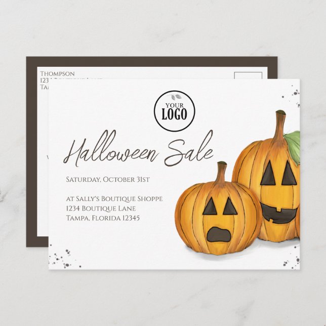 Halloween Business Promotional Pumpkins QR Code  Postcard (Front/Back)