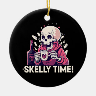halloween but its skelly time ceramic ornament