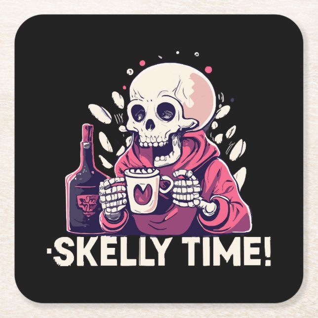 halloween but its skelly time square paper coaster (Front)