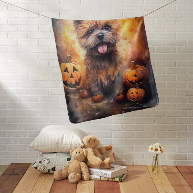 Halloween Cairn Terrier With Pumpkins Scary  Baby Blanket (In Situ)