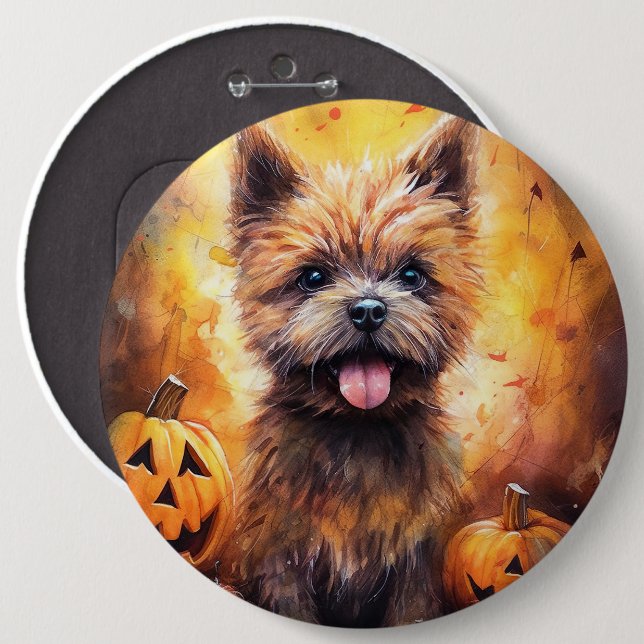 Halloween Cairn Terrier With Pumpkins Scary  Button (Front & Back)