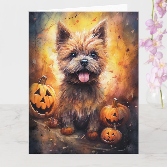 Halloween Cairn Terrier With Pumpkins Scary  Card (Orchid)