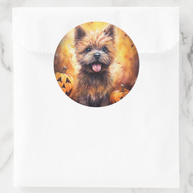 Halloween Cairn Terrier With Pumpkins Scary  Classic Round Sticker (Bag)