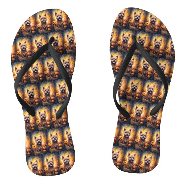 Halloween Cairn Terrier With Pumpkins Scary  Flip Flops (Footbed)