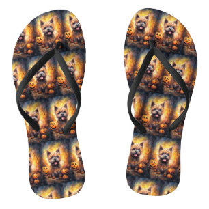 Halloween Cairn Terrier With Pumpkins Scary Flip Flops