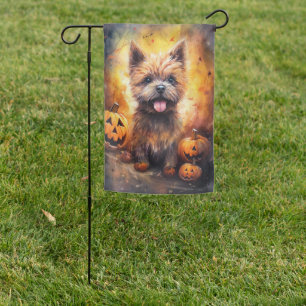 Halloween Cairn Terrier With Pumpkins Scary Garden Flag