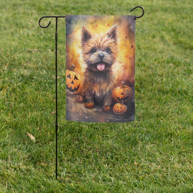 Halloween Cairn Terrier With Pumpkins Scary  Garden Flag (In SItu)