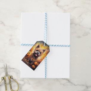 Halloween Cairn Terrier With Pumpkins Scary Gift Tags