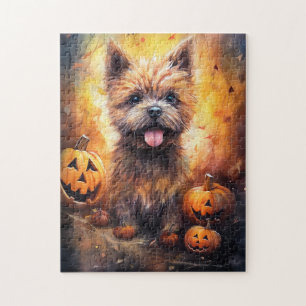 Halloween Cairn Terrier With Pumpkins Scary Jigsaw Puzzle
