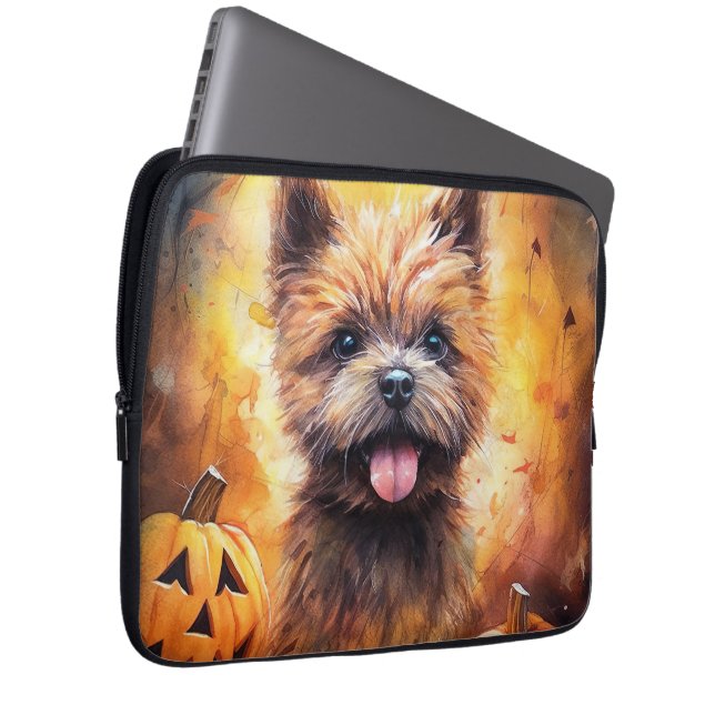 Halloween Cairn Terrier With Pumpkins Scary  Laptop Sleeve (Front Right)