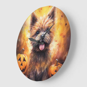 Halloween Cairn Terrier With Pumpkins Scary  Large Clock