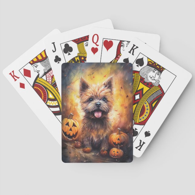 Halloween Cairn Terrier With Pumpkins Scary  Poker Cards (Back)