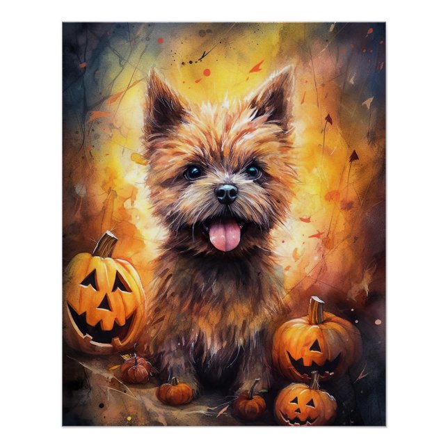 Halloween Cairn Terrier With Pumpkins Scary  Poster (Front)