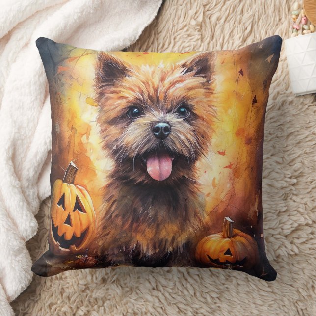 Halloween Cairn Terrier With Pumpkins Scary  Throw Pillow (Blanket)