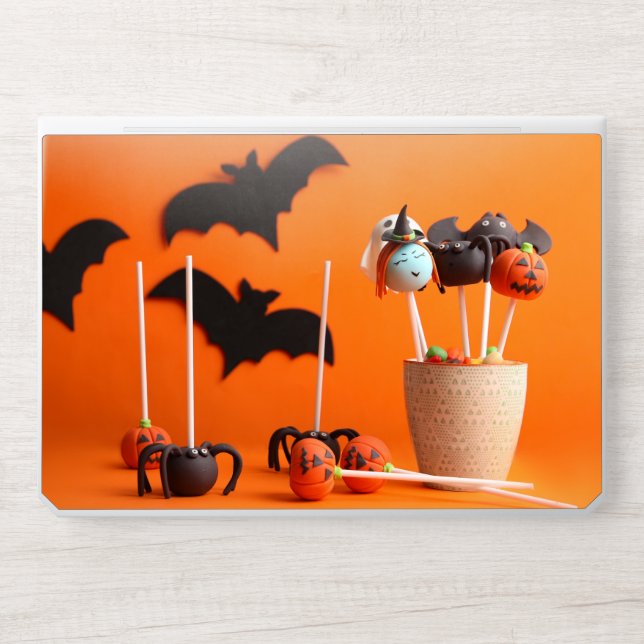 Halloween Cake Pops Ghost Bat Pumpkin Dessert Illu HP Laptop Skin (Front)
