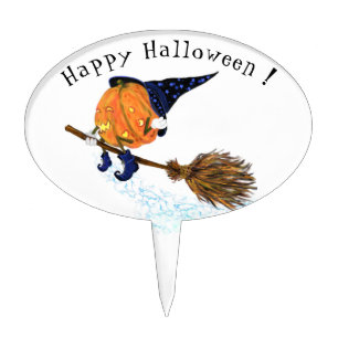 Halloween Cake Topper Witch Pumpkin Flying Broom