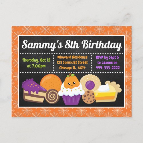 Halloween Cakes and Treats Birthday Party Invitati Postcard