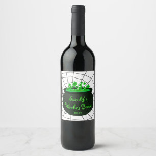 Halloween Caldron Witches Brew Cobweb Wine Label