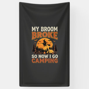 Halloween Camping Broom Vintage Horror Design Banner