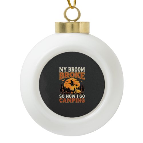 Halloween Camping Broom Vintage Horror Design Ceramic Ball Christmas Ornament