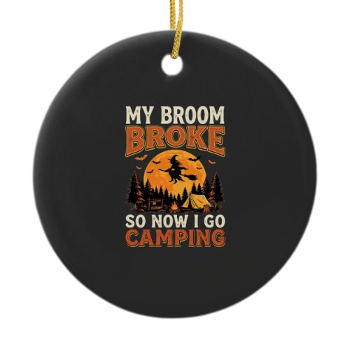 Halloween Camping Broom Vintage Horror Design Ceramic Ornament