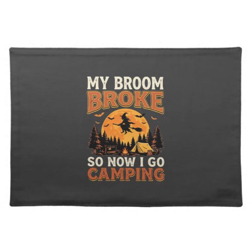 Halloween Camping Broom Vintage Horror Design Cloth Placemat