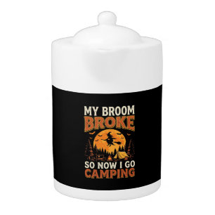 Halloween Camping Broom Vintage Horror Design Teapot