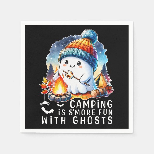 Halloween Camping is S'more Fun With Ghosts Black Napkins (Front)