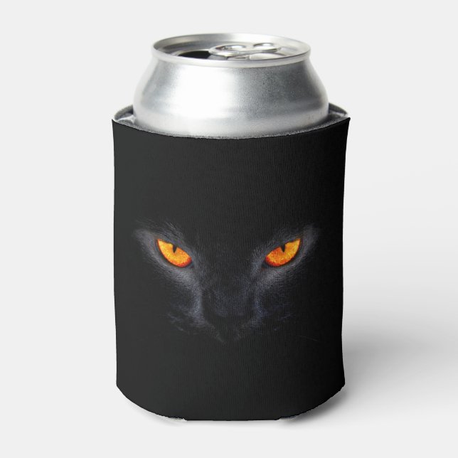 Halloween Can Cooler/Black Cat with Orange Eyes Cooler (Can Front)
