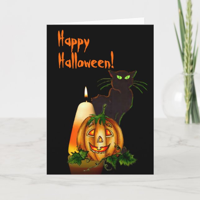 HALLOWEEN CANDLE, JACK & CAT by SHARON SHARPE Card (Front)