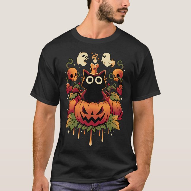Halloween Candle Trick - Autumn Cat T-Shirt (Front)