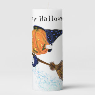 Halloween Candle Witch Pumpkin Flying Broom