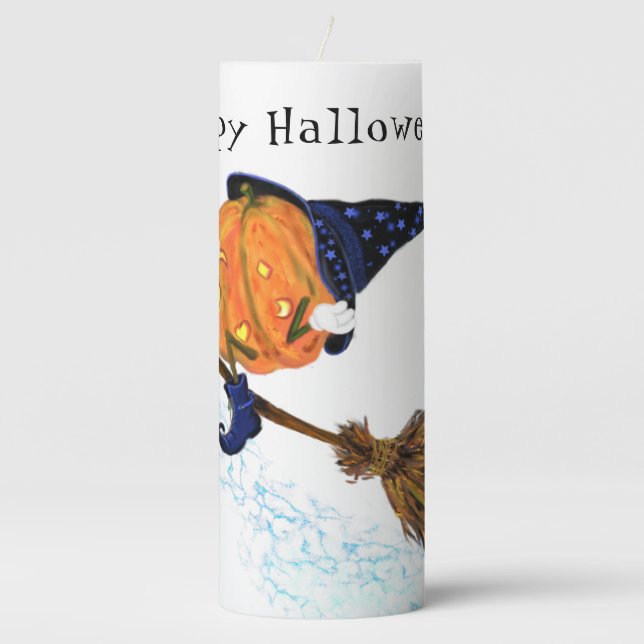 Halloween Candle Witch Pumpkin Flying Broom (Front)