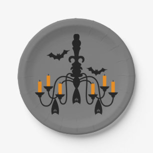 Halloween candles and bats chandelier paper plates