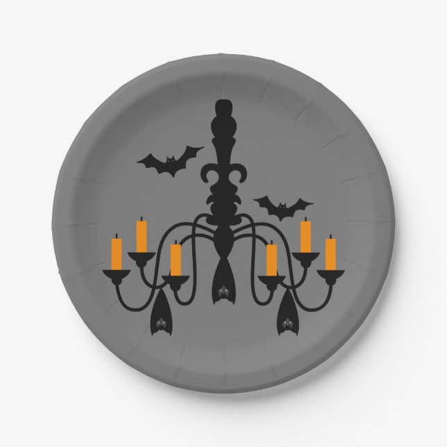 Halloween candles and bats chandelier paper plates (Front)
