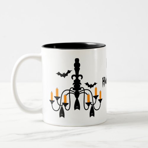 Halloween candles and bats chandelier Two_Tone coffee mug