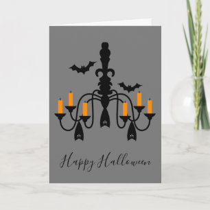 Halloween candles and bats chandeliers card