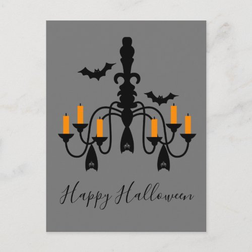 Halloween candles and bats chandeliers postcard