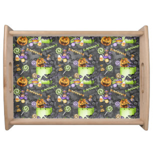 HALLOWEEN CANDY BAGS BLACK BATS ORANGE PUMPKINS SERVING TRAY