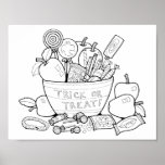 Halloween Candy Bowl Scene Coloring Page Art Poster