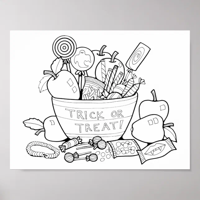 Halloween Candy Bowl Scene Coloring Page Art Poster Zazzle